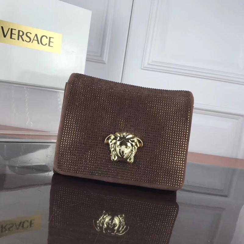 Versace Chain Handbags DBFG560 Reverse Fleece Full Diamond Coffee